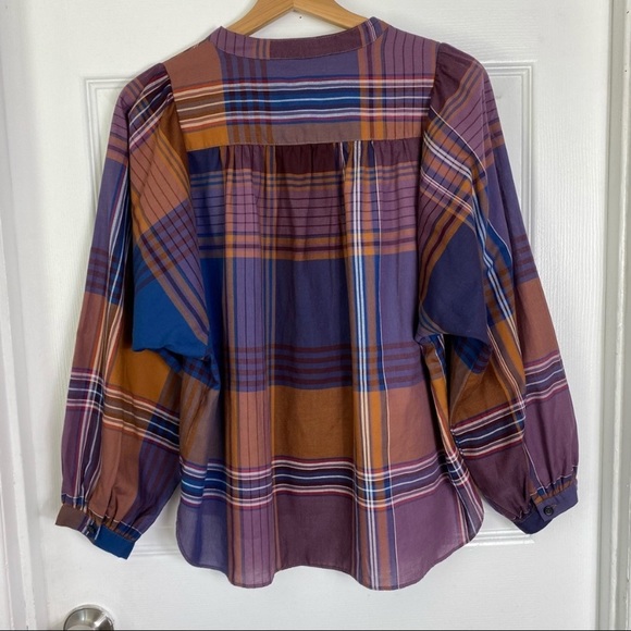 Madewell Plaid Button Down Oversized Peasant Top size Small - Picture 5 of 9
